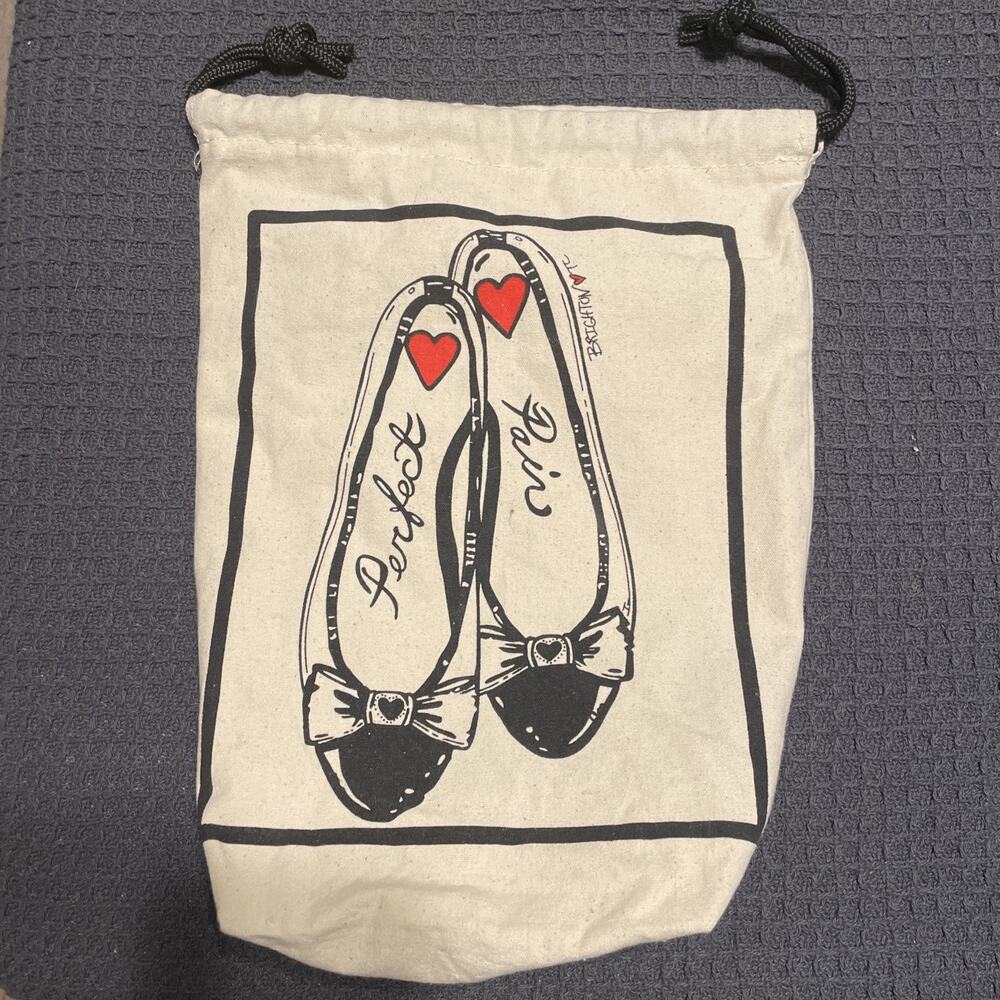 Brighton Canvas Drawstring Shoe Bag Dust Ballet Flats Heart Perfect Pair